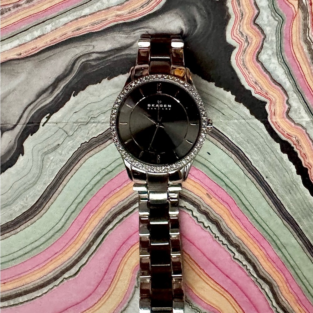 Skagen Silver black and Stainless Steel Watch